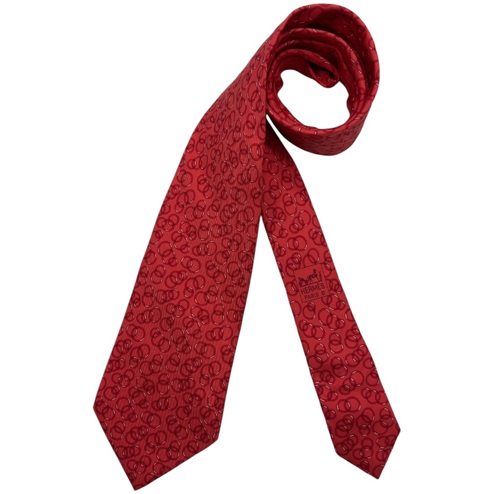 SOLD HERMÈS 5174 IA XL Red Interlocking Circles Silk LUXURY Tie FRANCE